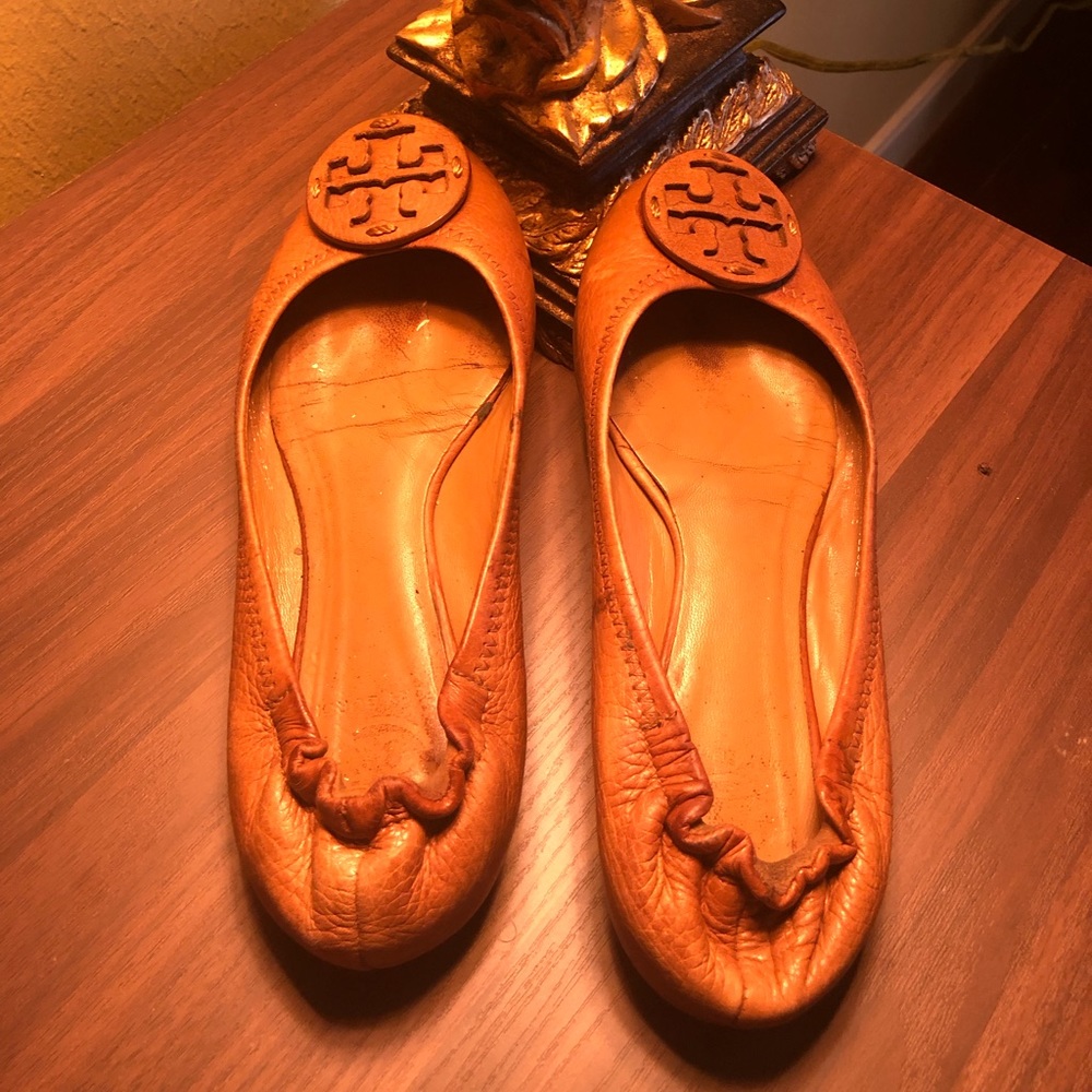 Tan Tory Burch Leather Reva Flats 6.5